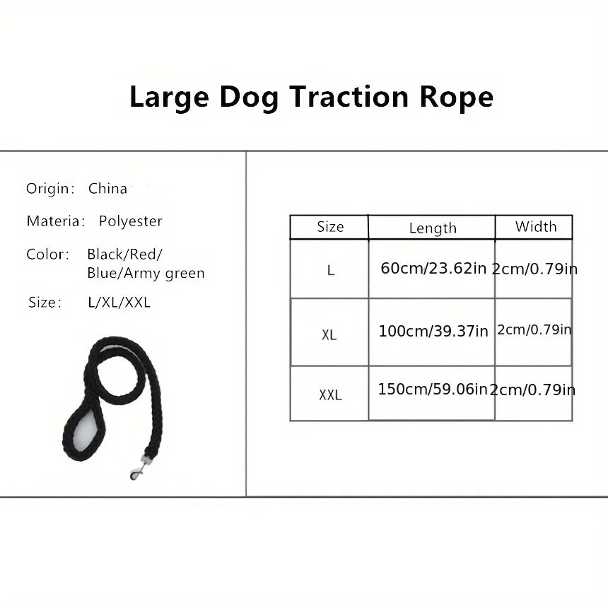 Durable Nylon Braided Large Dog Leash – Heavy-Duty Traction Rope for Big Dogs