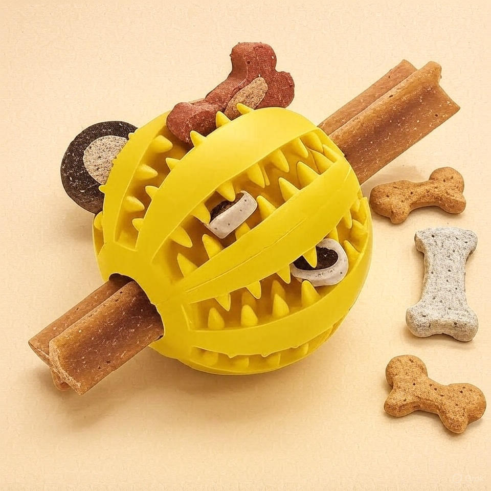 Interactive Rubber Dog Ball Toy – Food-Dispensing, Chew-Resistant Molar Toy for Pets